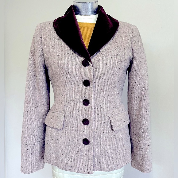 Vintage tweed and velvet wool blazer coat 4 S/M - Picture 2 of 10